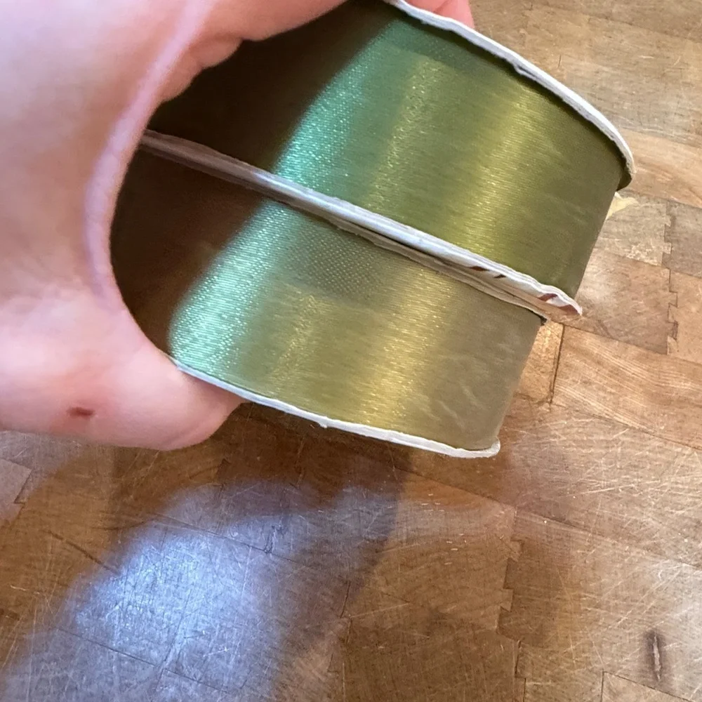 2 Lion Brand Moss Green Ribbon Spools 100 yards